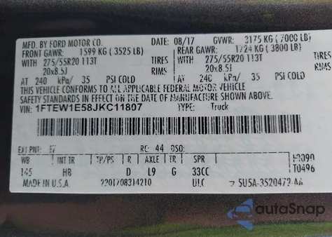 2018 Ford F-150 Lariat z USA, uszkodzony, nr VIN 1FTEW1E58JKC11807